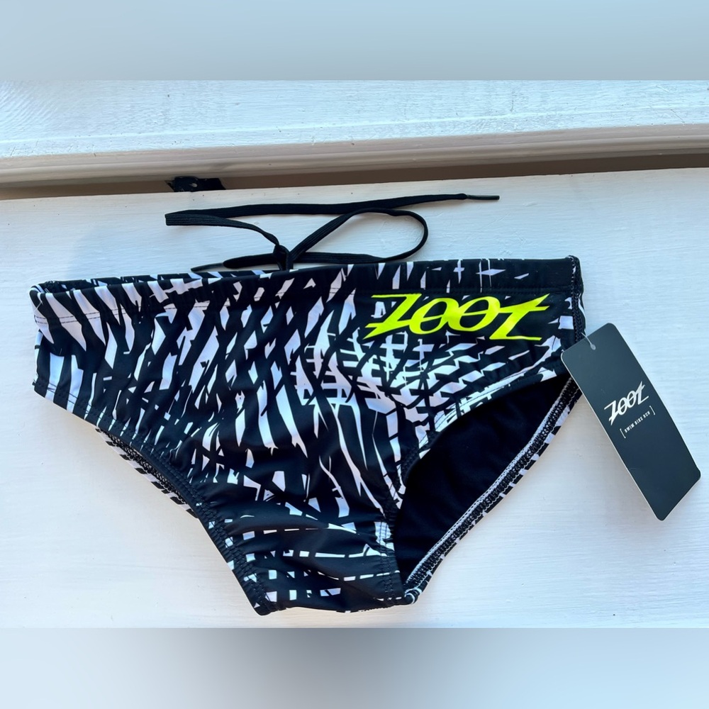 CLEARANCE Zoot Kona Triathlon bikini bottom in black white neon yellow, small